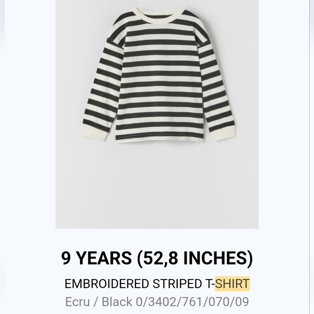 Zara Embroidered Striped T-Shirt Size 9 Halloween Addams Pugsley Wednesday